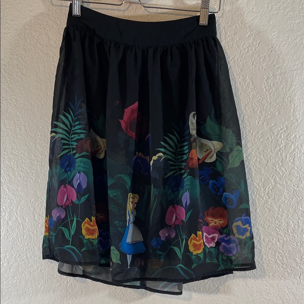 DISNEY Alice In Wonderland Flowers Border Print Chiffon Skirt Size XS - Picture 4 of 13